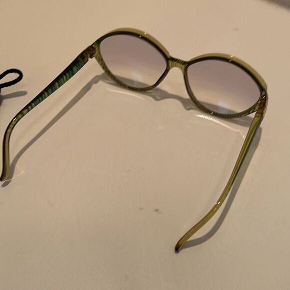 Christian Dior Round Frame Light Tint Sunglasses Olive Green Blue Stripe Bold - Picture 9 of 15
